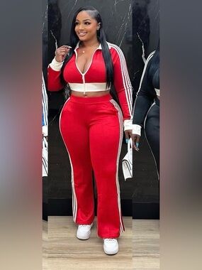 Red Athletic Track Pants with White Side Stripes